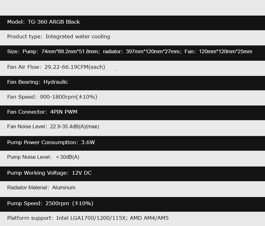 A large marketing image providing additional information about the product Jonsbo TG-360 ARGB 360mm AIO CPU Liquid Cooler - Black - Additional alt info not provided